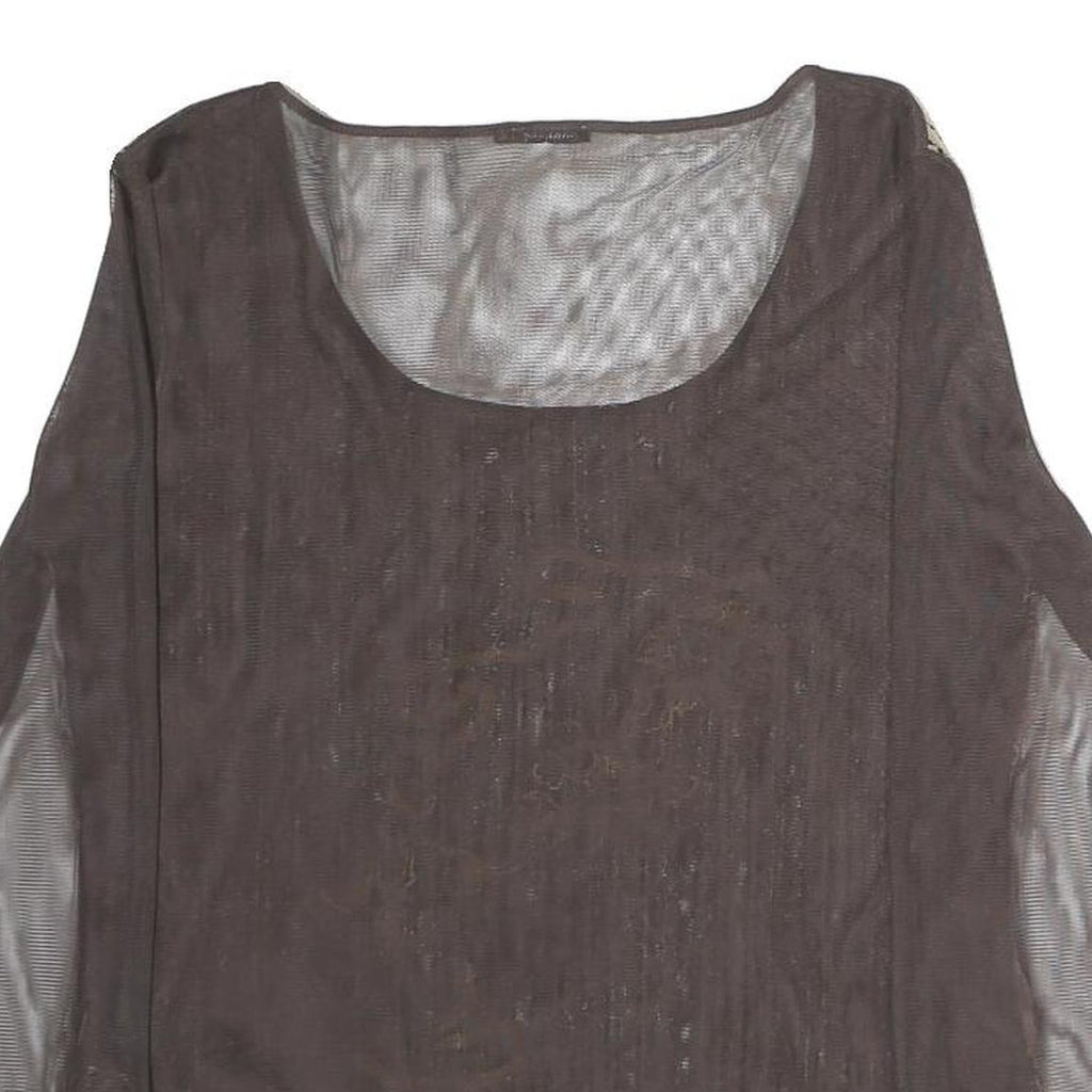 MARELLA Womens Brown Printed Striped Top Long Sleeve Round Neck XL Mesh Zip