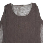 MARELLA Womens Brown Printed Striped Top Long Sleeve Round Neck XL Mesh Zip