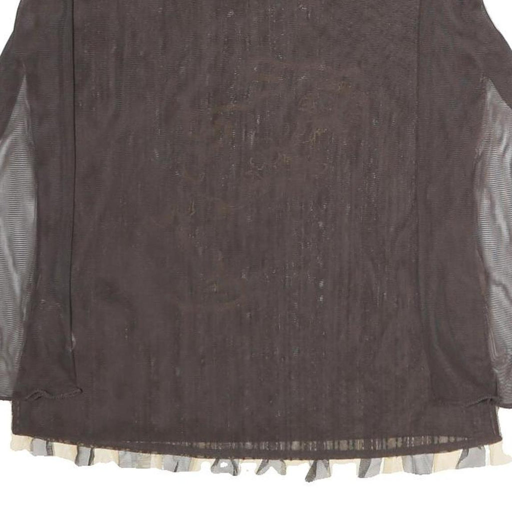 MARELLA Womens Brown Printed Striped Top Long Sleeve Round Neck XL Mesh Zip