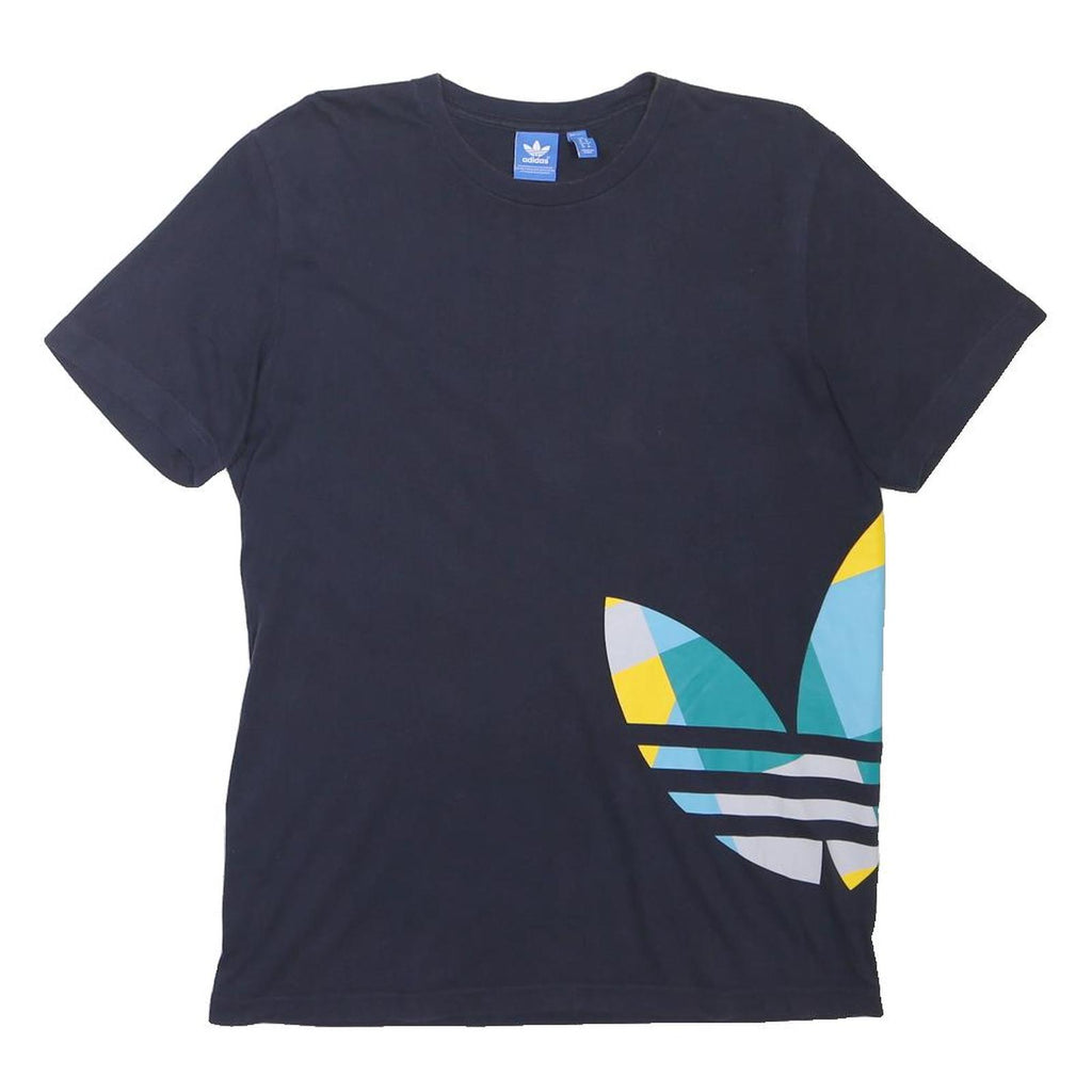 ADIDAS ORIGINALS Mens Navy Blue Cotton Blend Casual T-Shirt M Large Trefoil