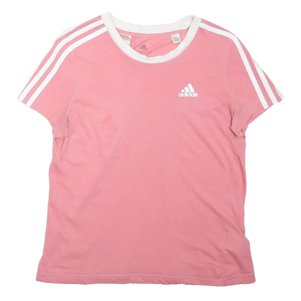 ADIDAS Girls Pink & White Classic T-Shirt 13-14Y Short Sleeve Crew Neck Athletic