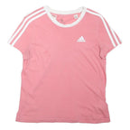 ADIDAS Girls Pink & White Classic T-Shirt 13-14Y Short Sleeve Crew Neck Athletic