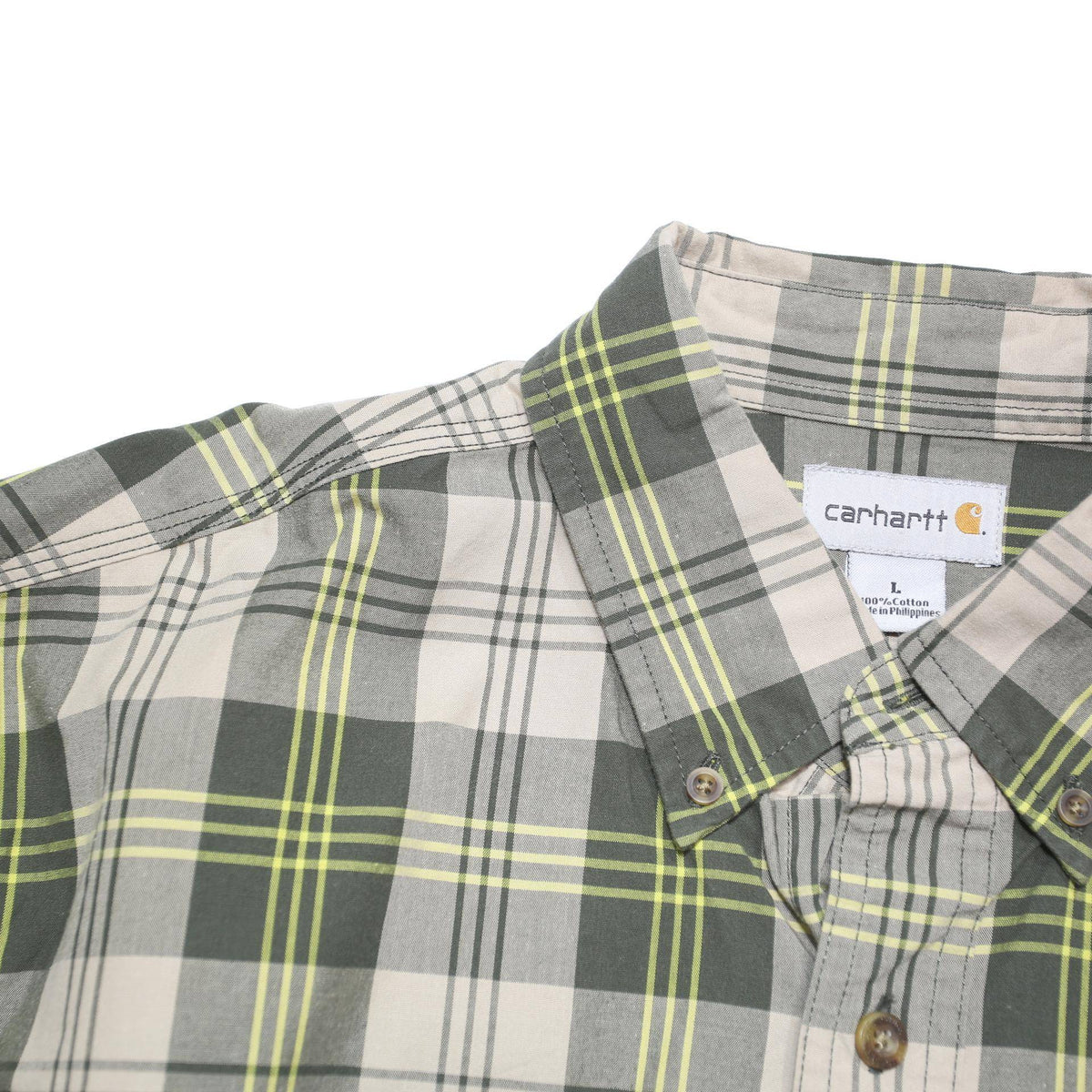 CARHARTT Mens Green & Beige Check Shirt L Casual Cotton Blend Long Sleeve