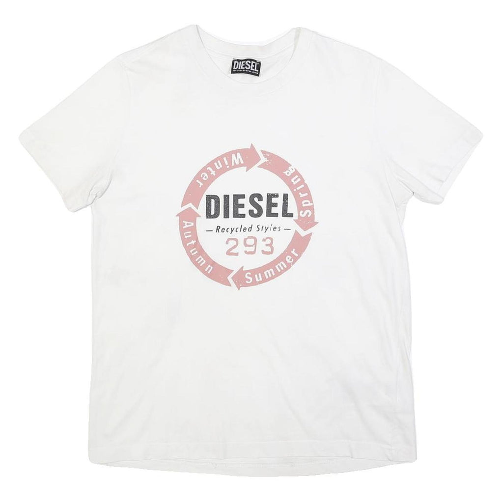 DIESEL Mens White Graphic T-Shirt L Short Sleeve Crew Neck Cotton Blend