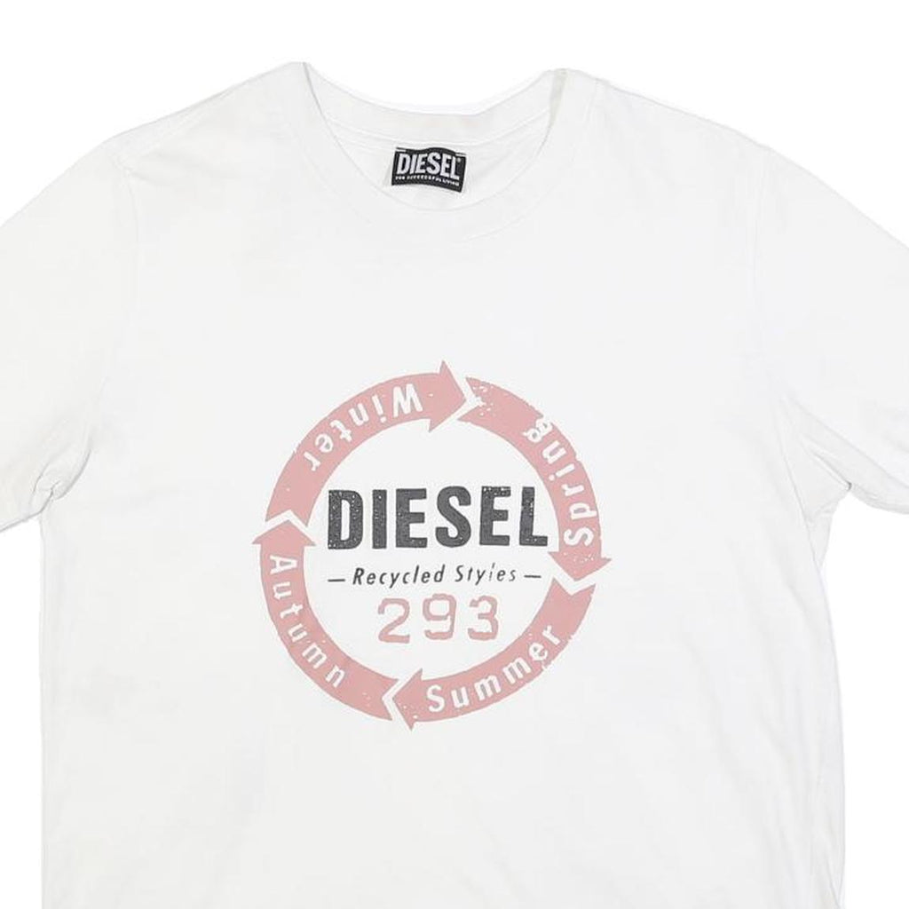 DIESEL Mens White Graphic T-Shirt L Short Sleeve Crew Neck Cotton Blend
