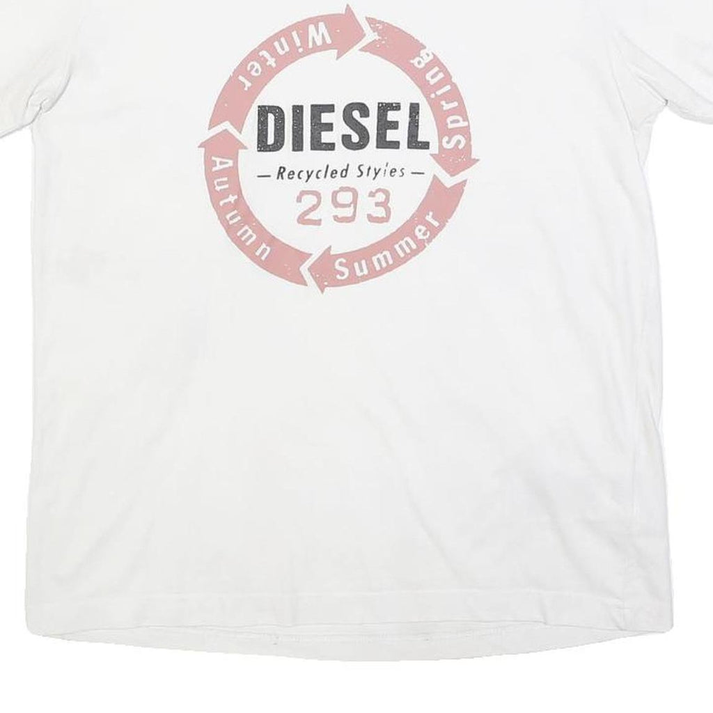 DIESEL Mens White Graphic T-Shirt L Short Sleeve Crew Neck Cotton Blend