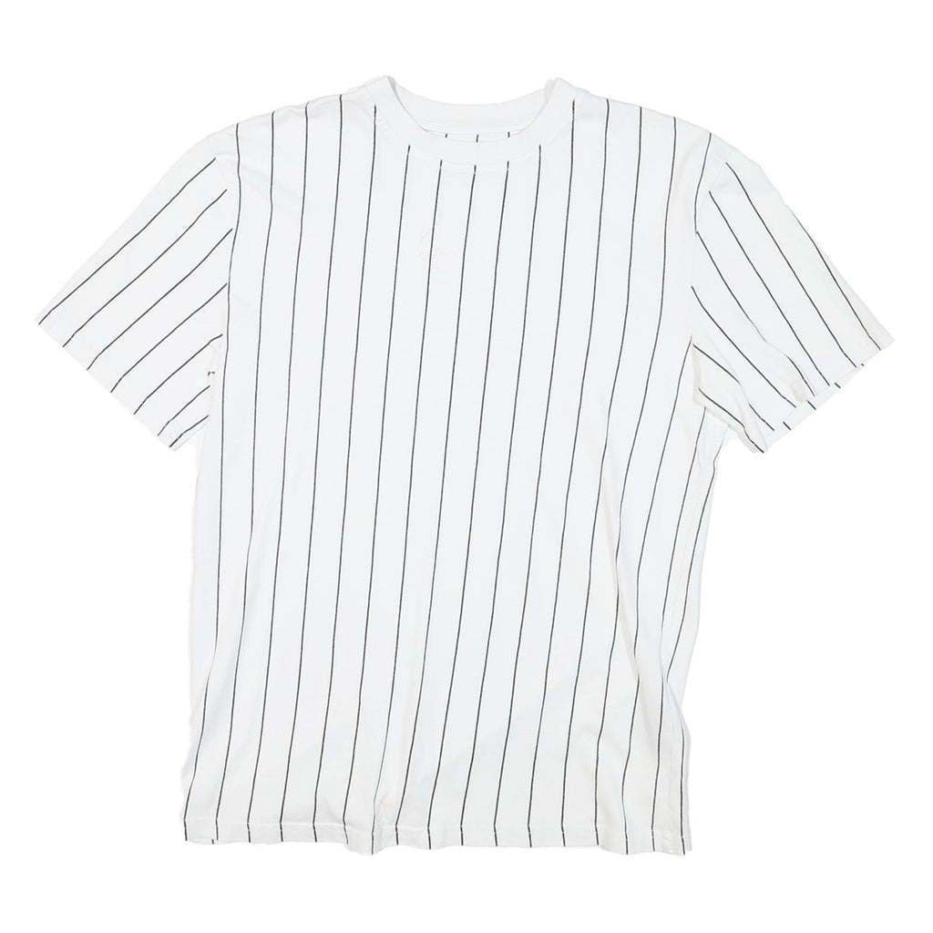 KARL KANI Mens White & Black Pinstripe Modern T-Shirt S Short Sleeve Crew Neck