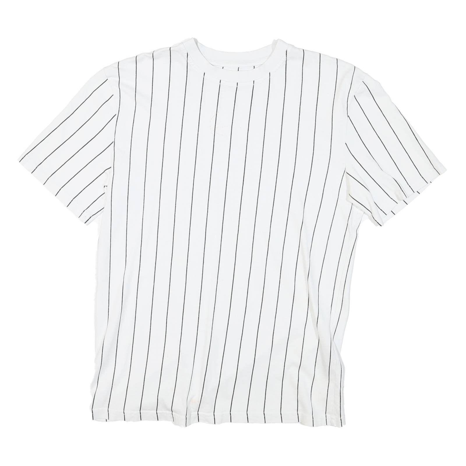KARL KANI Mens White & Black Pinstripe Modern T-Shirt S Short Sleeve Crew Neck