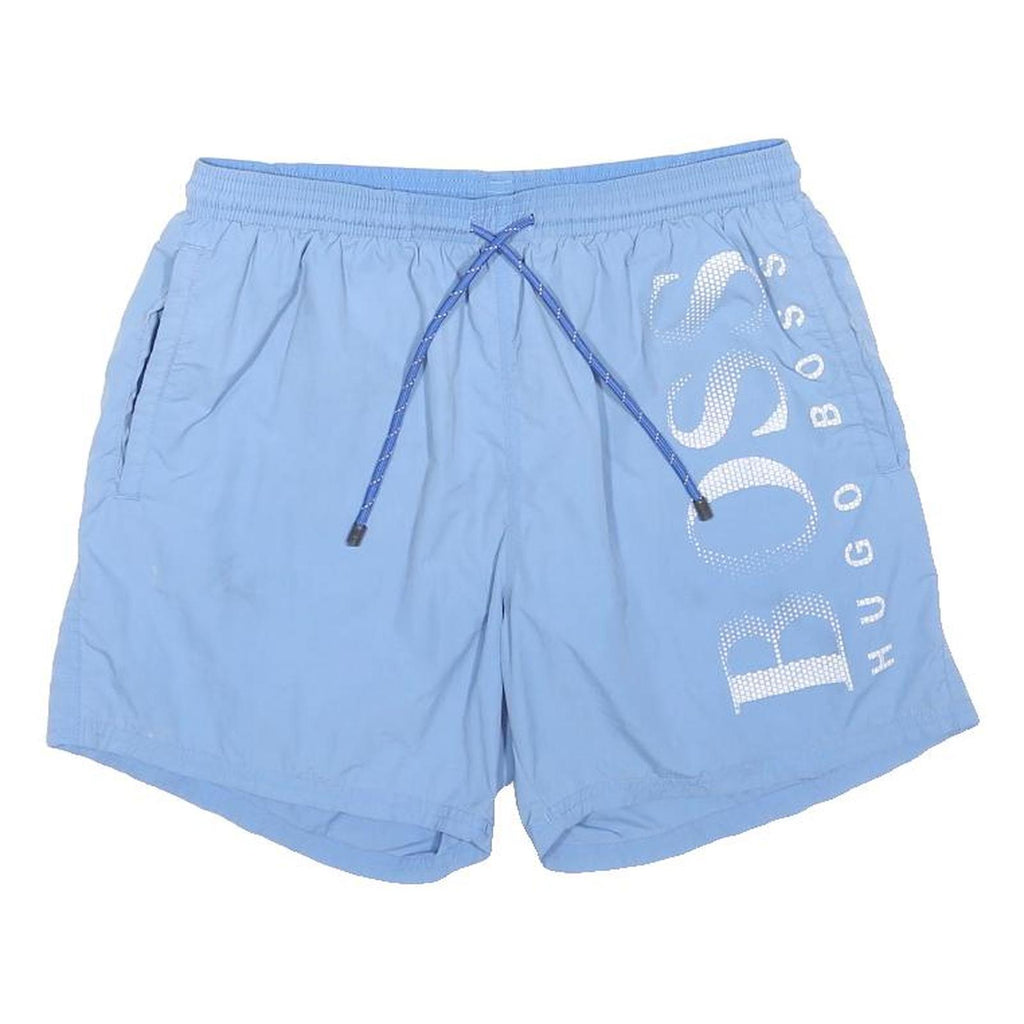 BOSS HUGO BOSS Mens Blue Casual Swimming Shorts Large Logo Print M W28