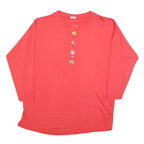 Mens Red Cotton Blend Long Sleeve Crew Neck Button Detail Casual T-Shirt S