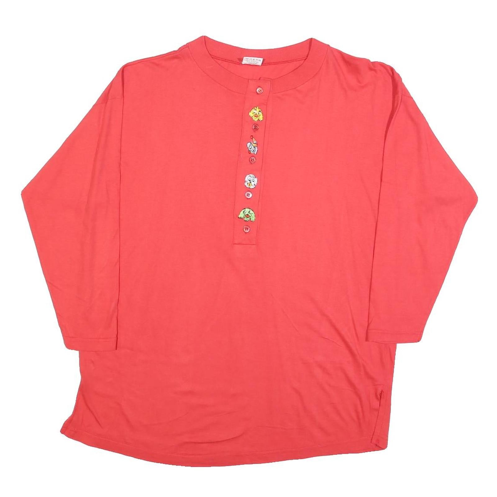 Mens Red Cotton Blend Long Sleeve Crew Neck Button Detail Casual T-Shirt S