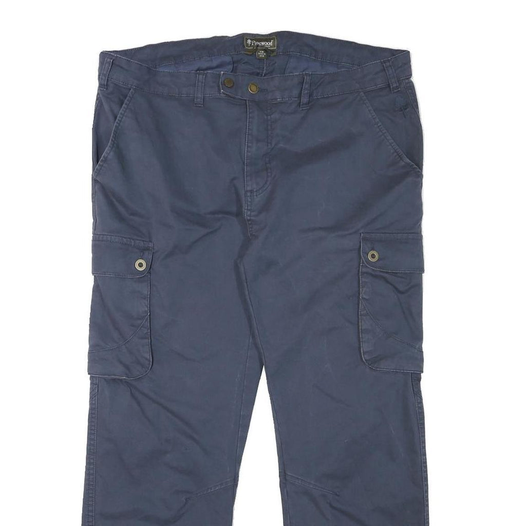 PINEWOOD Mens Cotton Blend Navy Blue Regular Fit Cargo Trousers W37 L27 Outdoor