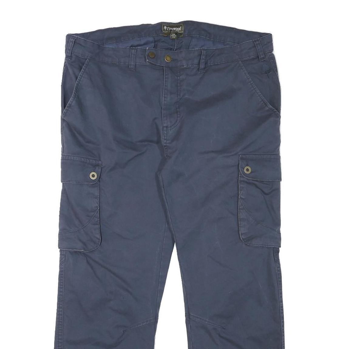 PINEWOOD Mens Cotton Blend Navy Blue Regular Fit Cargo Trousers W37 L27 Outdoor