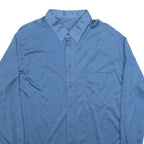 Mens Blue Polyester Long Sleeve Shirt L Classic Fit Button Collar Pocket