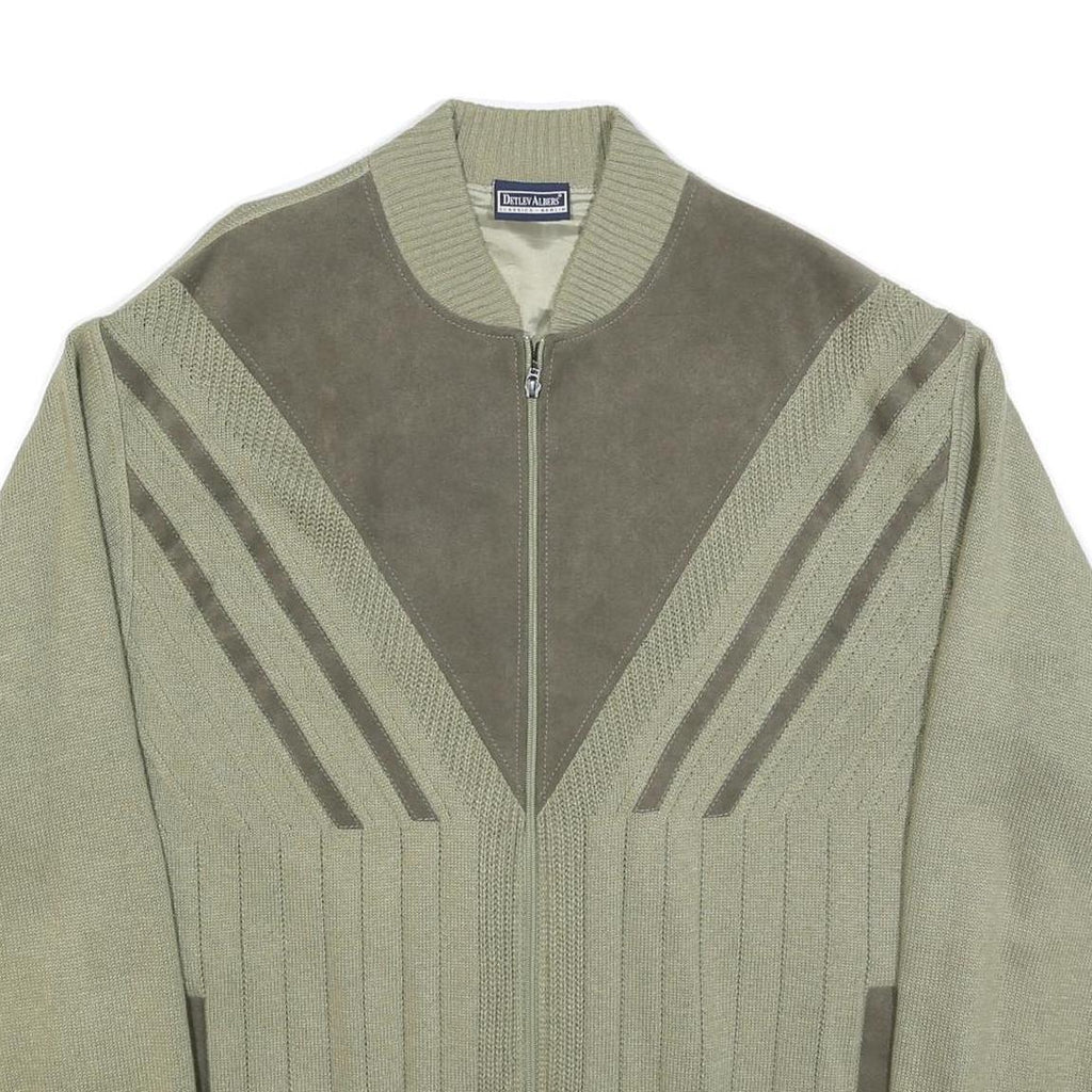 DETLEV ALBERS Mens Green Knit Bomber XL Suede Zip Jacket Retro Casual
