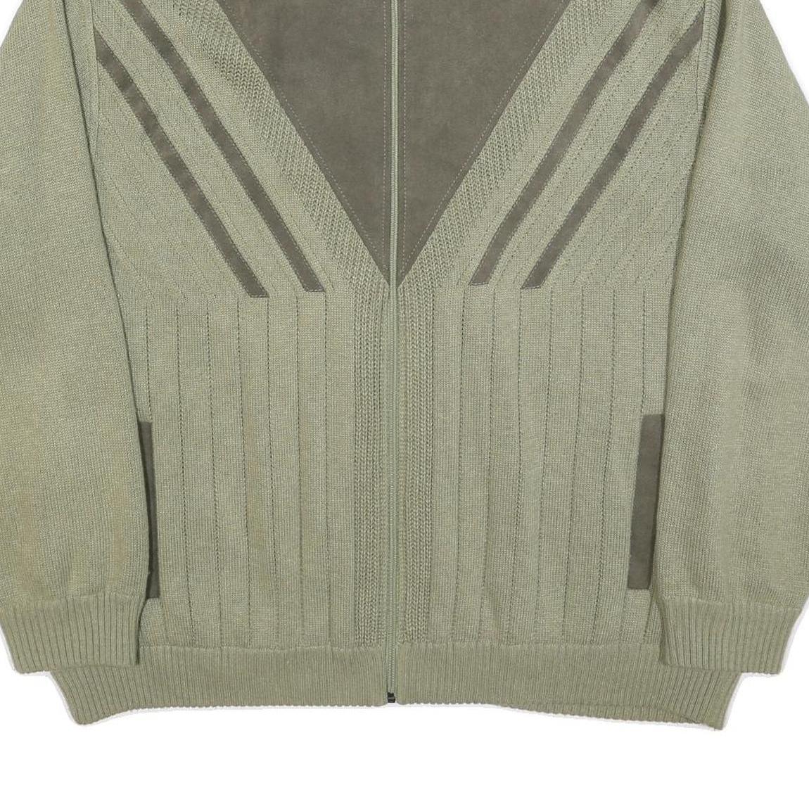 DETLEV ALBERS Mens Green Knit Bomber XL Suede Zip Jacket Retro Casual