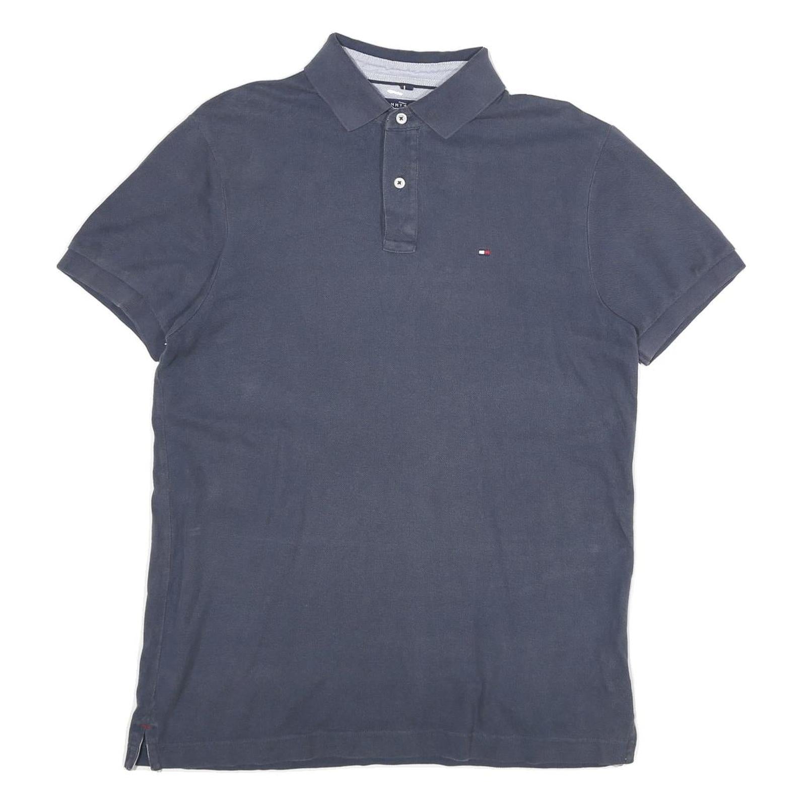 TOMMY HILFIGER Mens Blue Short Sleeve Plain M Polo Shirt Classic Comfort