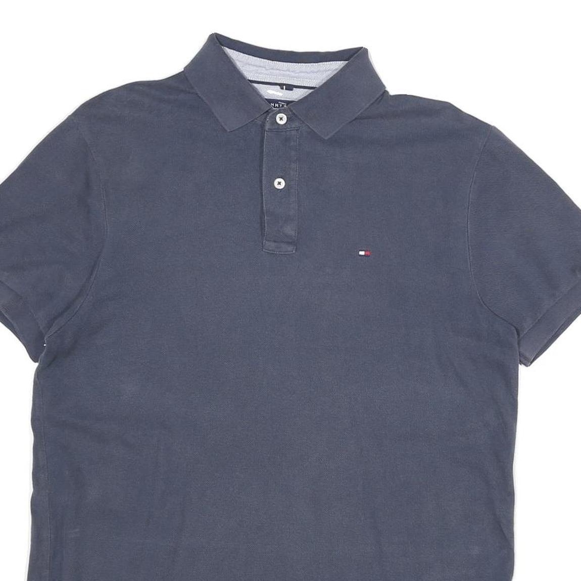 TOMMY HILFIGER Mens Blue Short Sleeve Plain M Polo Shirt Classic Comfort
