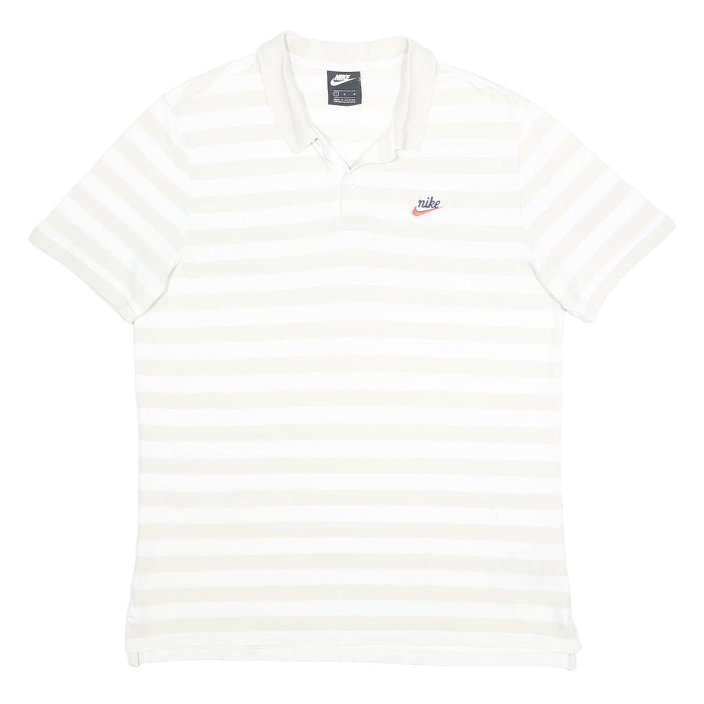 NIKE Mens White Polo Shirt Short Sleeve Striped L Cotton Casual