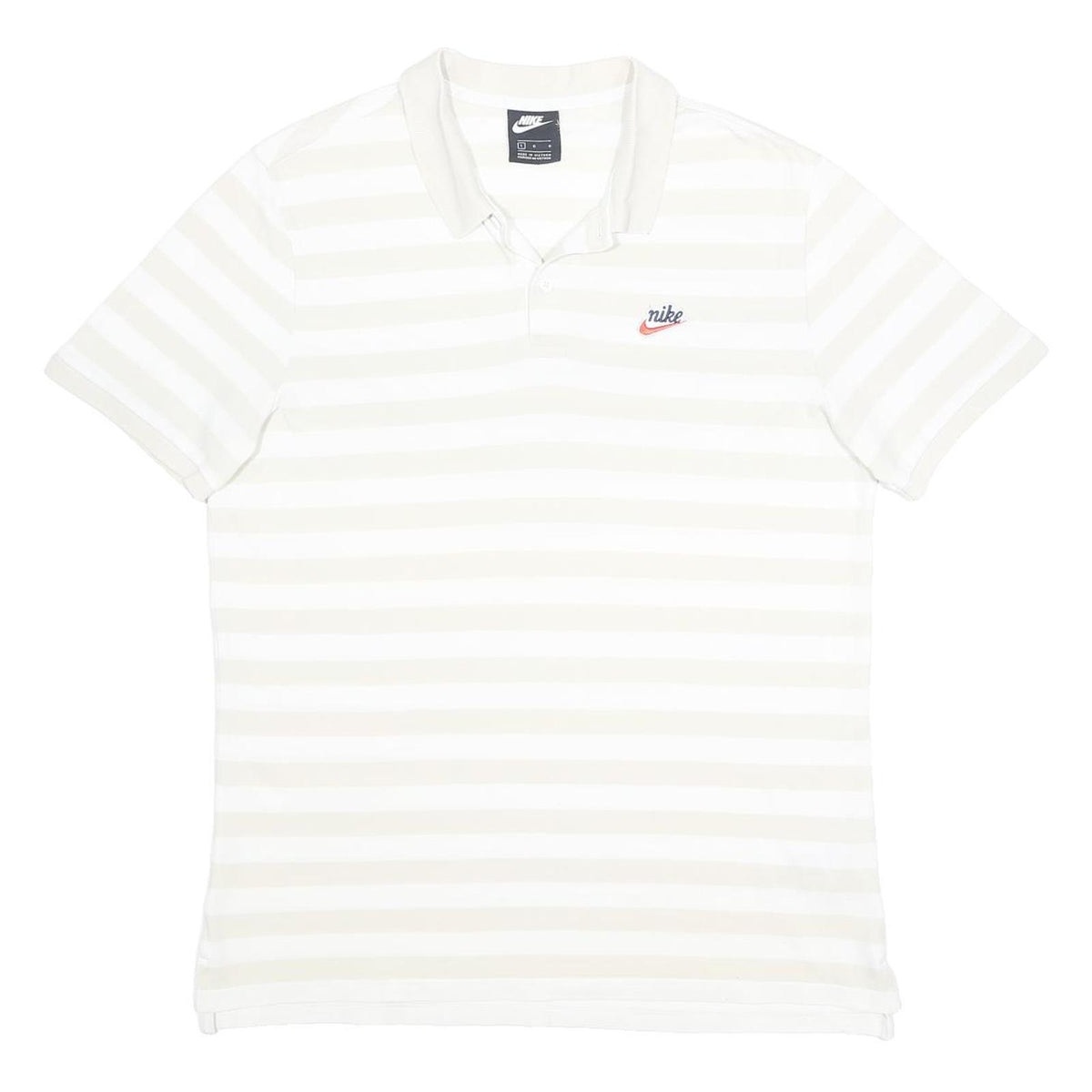 NIKE Mens White Polo Shirt Short Sleeve Striped L Cotton Casual