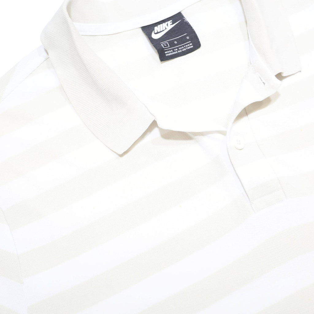 NIKE Mens White Polo Shirt Short Sleeve Striped L Cotton Casual