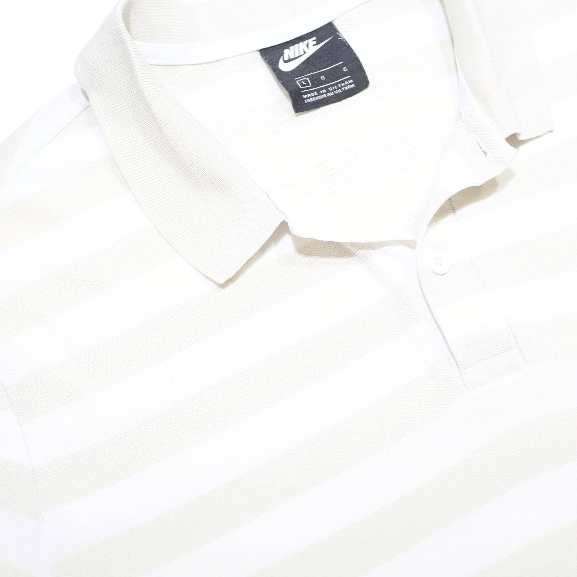 NIKE Mens White Polo Shirt Short Sleeve Striped L Cotton Casual