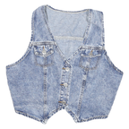 Womens Blue Denim Button Jacket M Polyester Plain Sleeveless Casual Vest