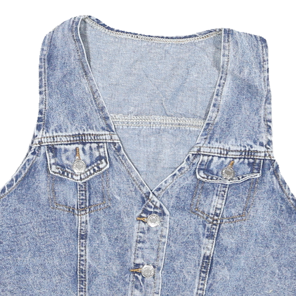 Womens Blue Denim Button Jacket M Polyester Plain Sleeveless Casual Vest
