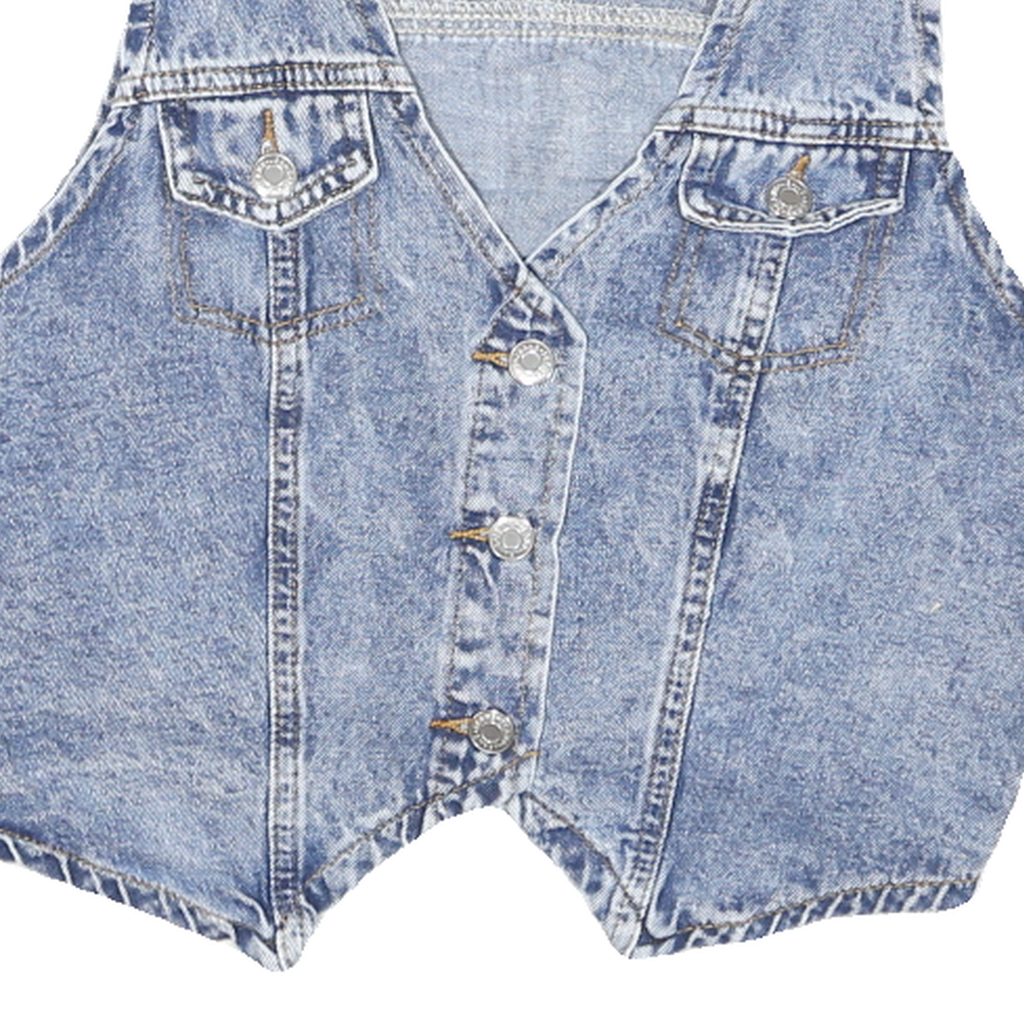 Womens Blue Denim Button Jacket M Polyester Plain Sleeveless Casual Vest