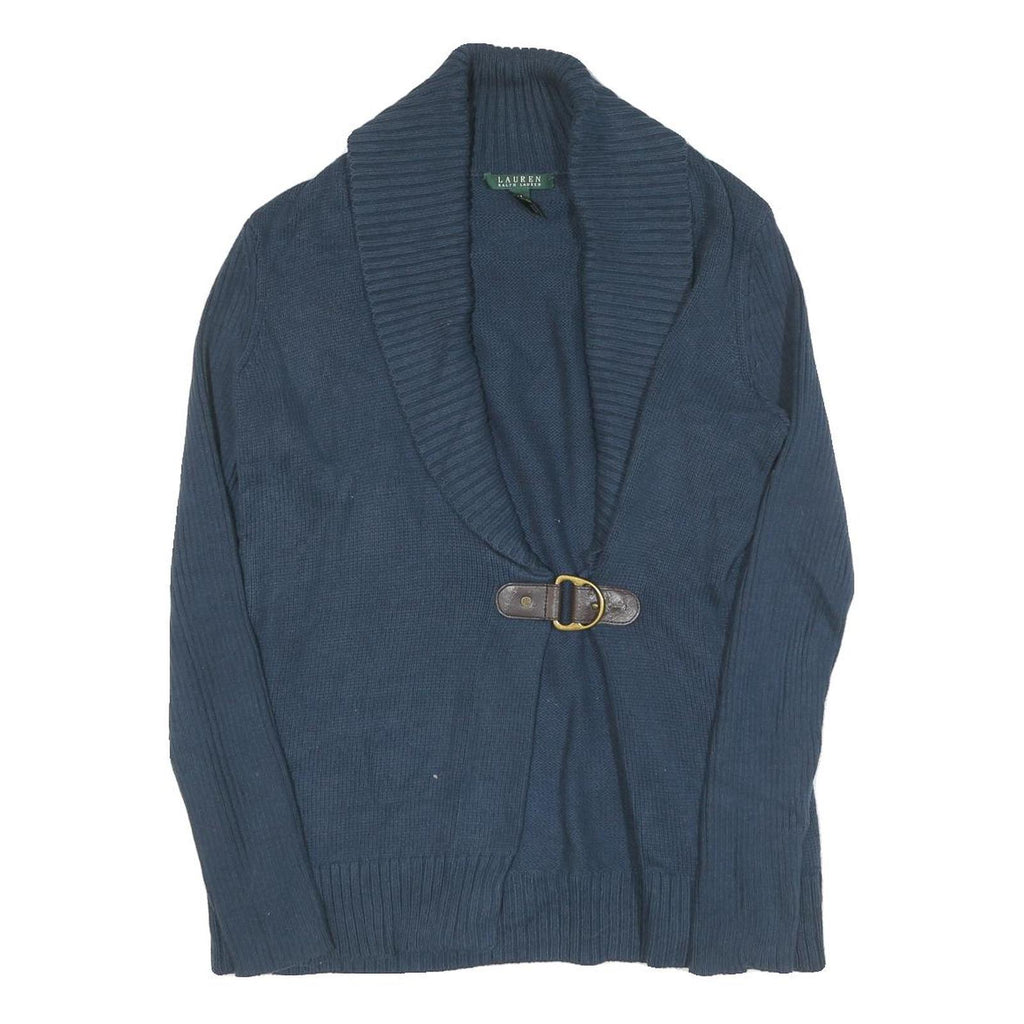 LAUREN RALPH LAUREN Womens Navy Blue Plain Cardigan Crew Neck Basic Knit M