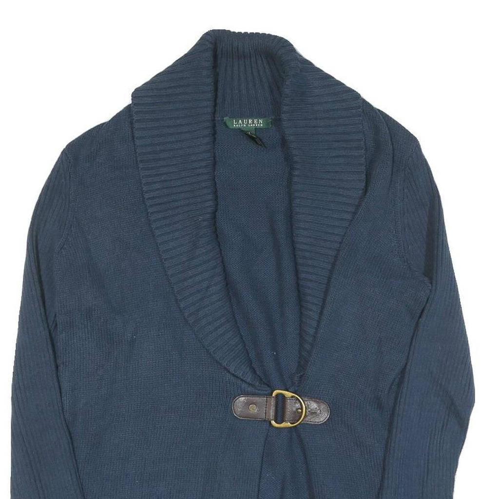 LAUREN RALPH LAUREN Womens Navy Blue Plain Cardigan Crew Neck Basic Knit M