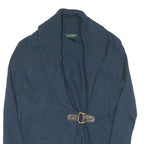 LAUREN RALPH LAUREN Womens Navy Blue Plain Cardigan Crew Neck Basic Knit M