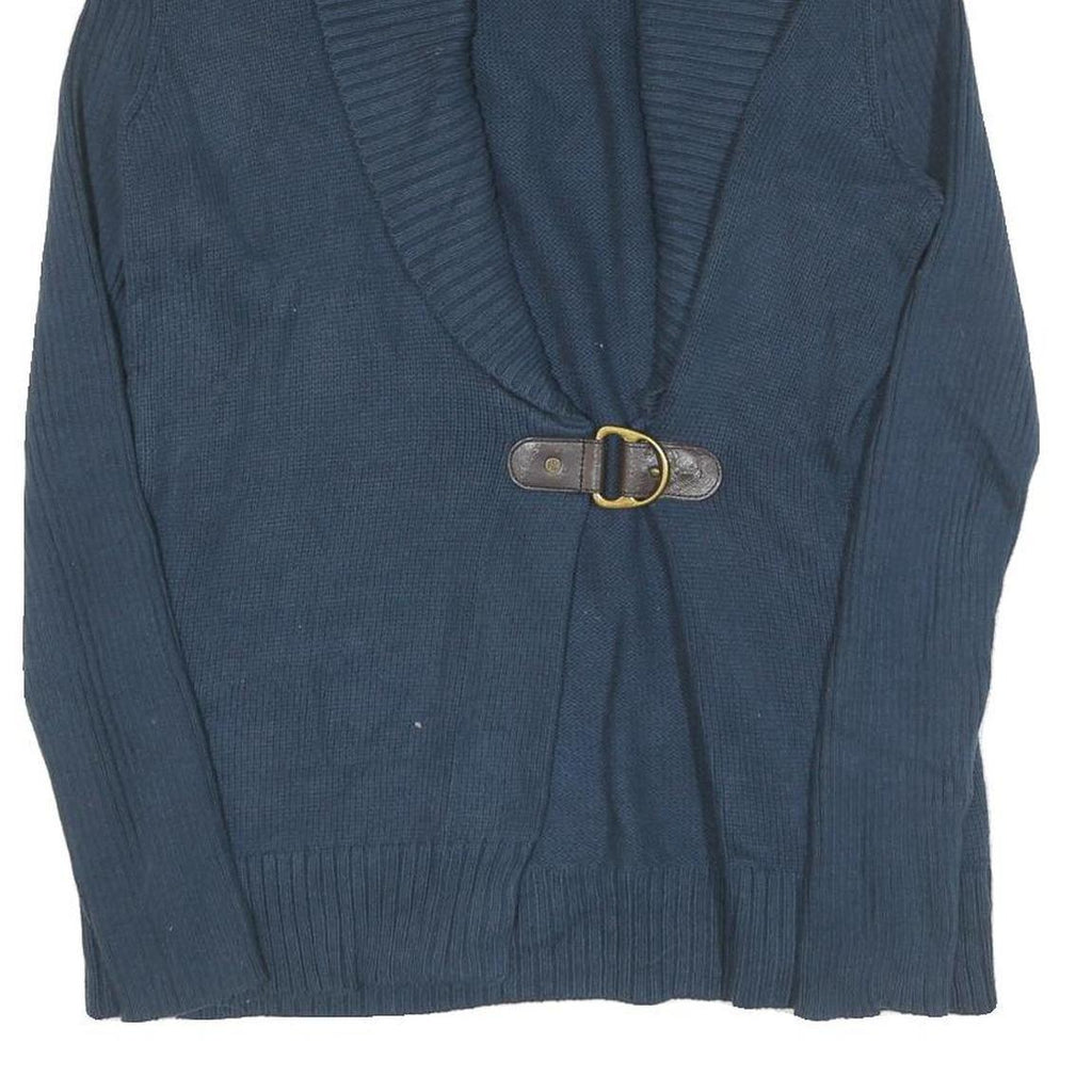 LAUREN RALPH LAUREN Womens Navy Blue Plain Cardigan Crew Neck Basic Knit M
