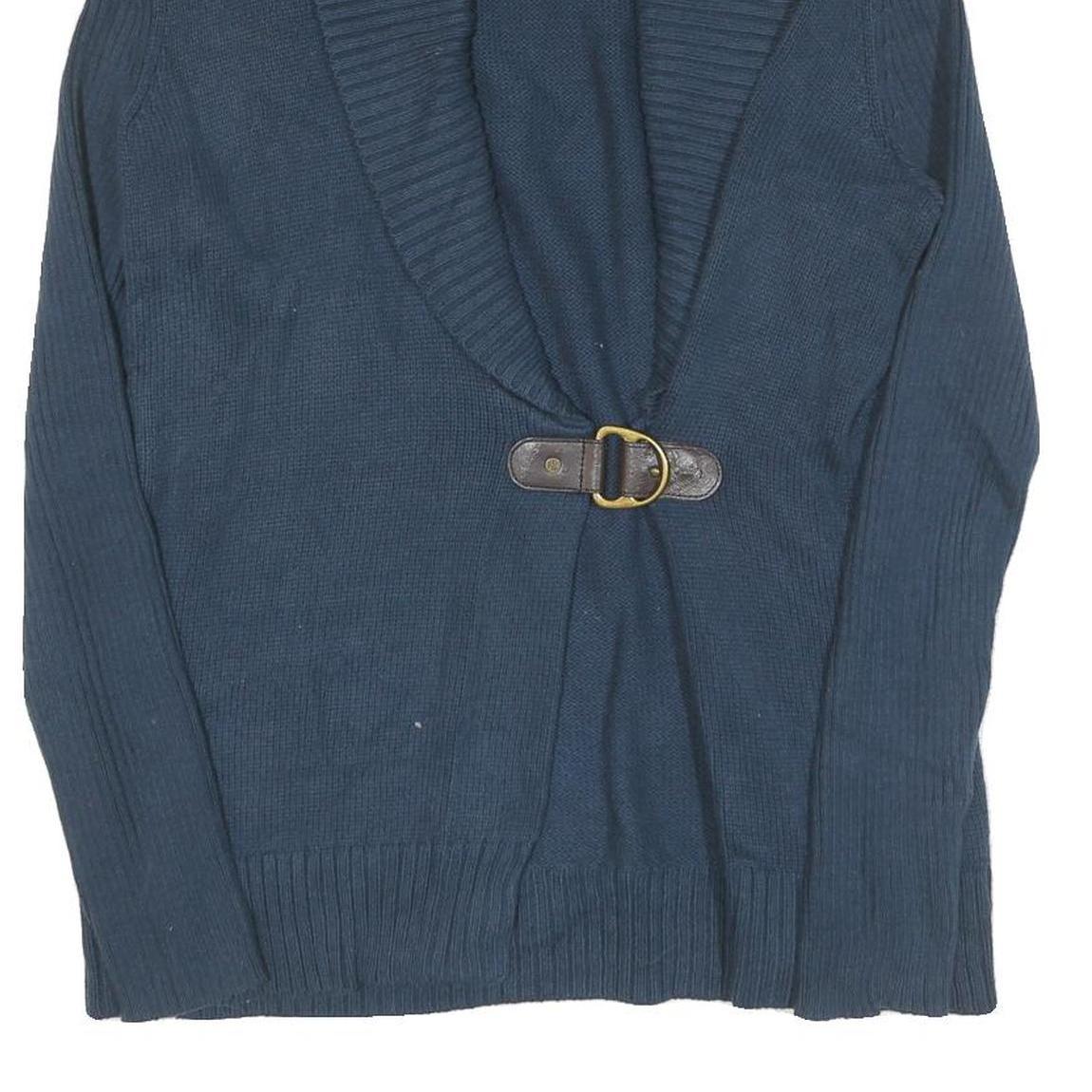 LAUREN RALPH LAUREN Womens Navy Blue Plain Cardigan Crew Neck Basic Knit M