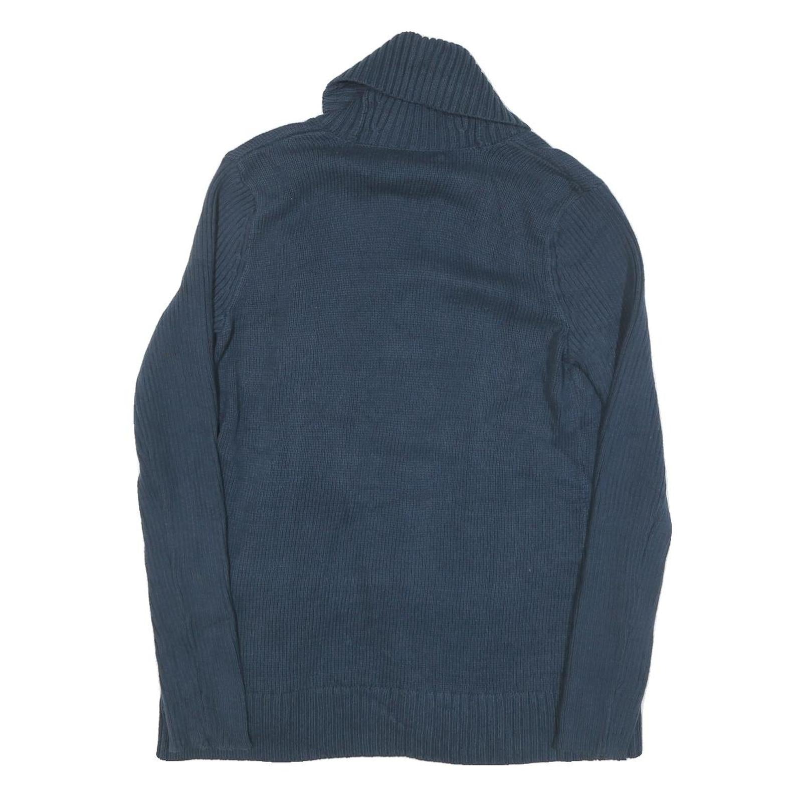 LAUREN RALPH LAUREN Womens Navy Blue Plain Cardigan Crew Neck Basic Knit M