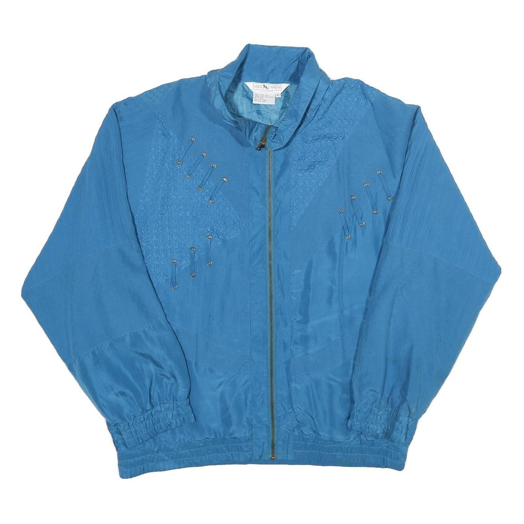 GREAT CAVALIER Womens Blue Silk Zip Jacket XL Woven Classic Style