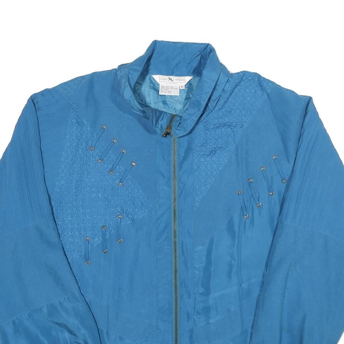 GREAT CAVALIER Womens Blue Silk Zip Jacket XL Woven Classic Style