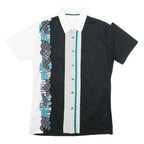 JUST REBEL Mens Black & White Abstract Pattern Cotton Shirt L Casual Button Up