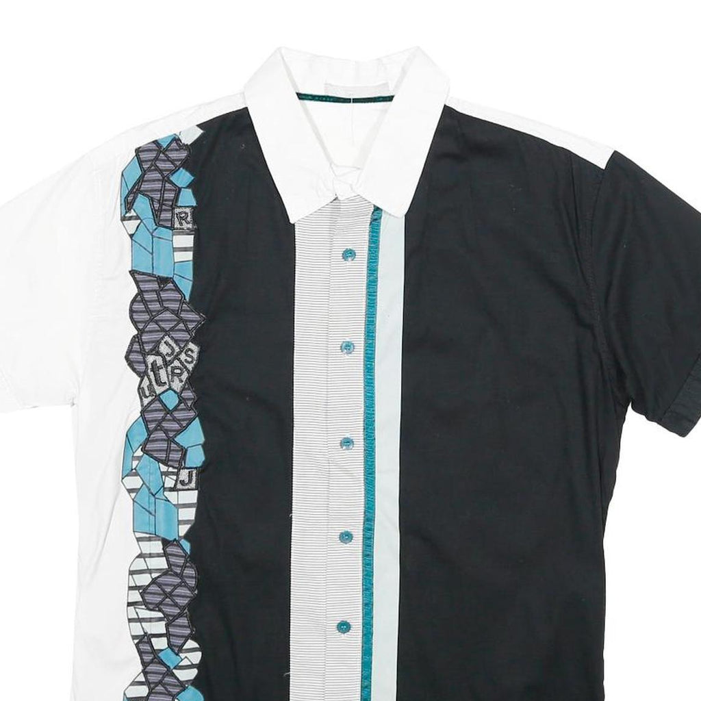 JUST REBEL Mens Black & White Abstract Pattern Cotton Shirt L Casual Button Up