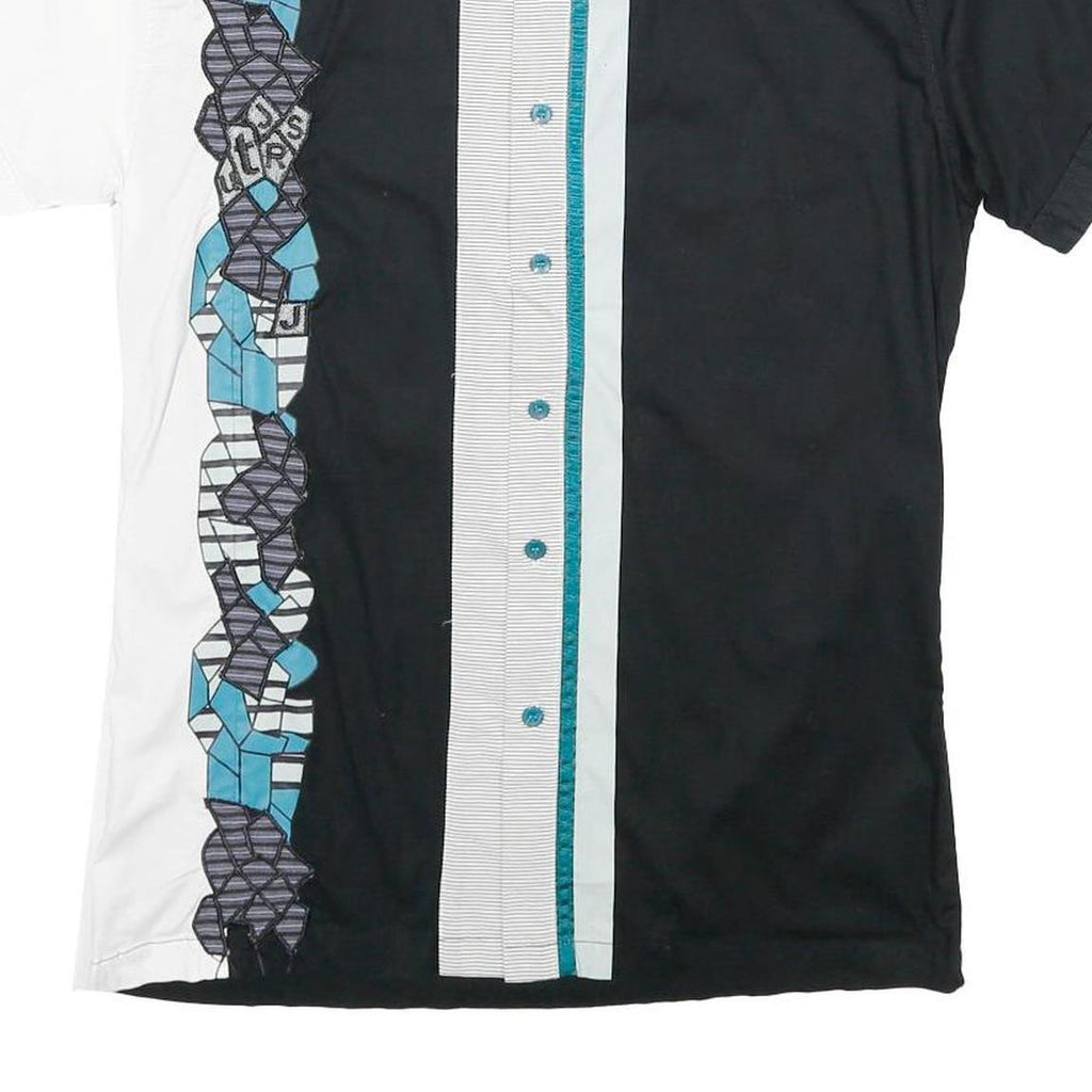JUST REBEL Mens Black & White Abstract Pattern Cotton Shirt L Casual Button Up