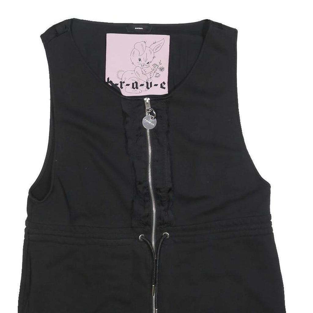 DIESEL Womens Black Cotton Blend Playsuit L Zip Front Drawstring Casual Summer