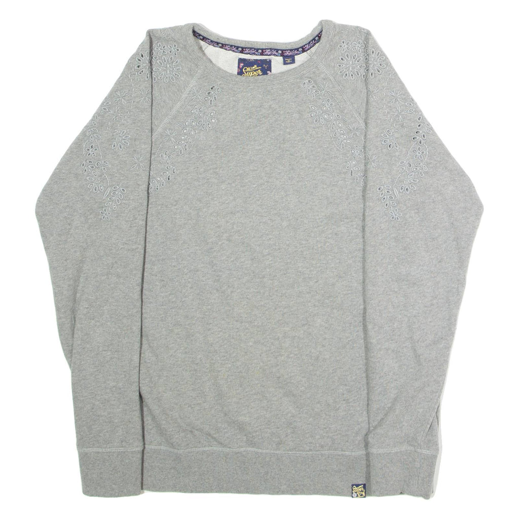 SUPERDRY Floral Womens Sweatshirt Grey Crew Neck UK 12