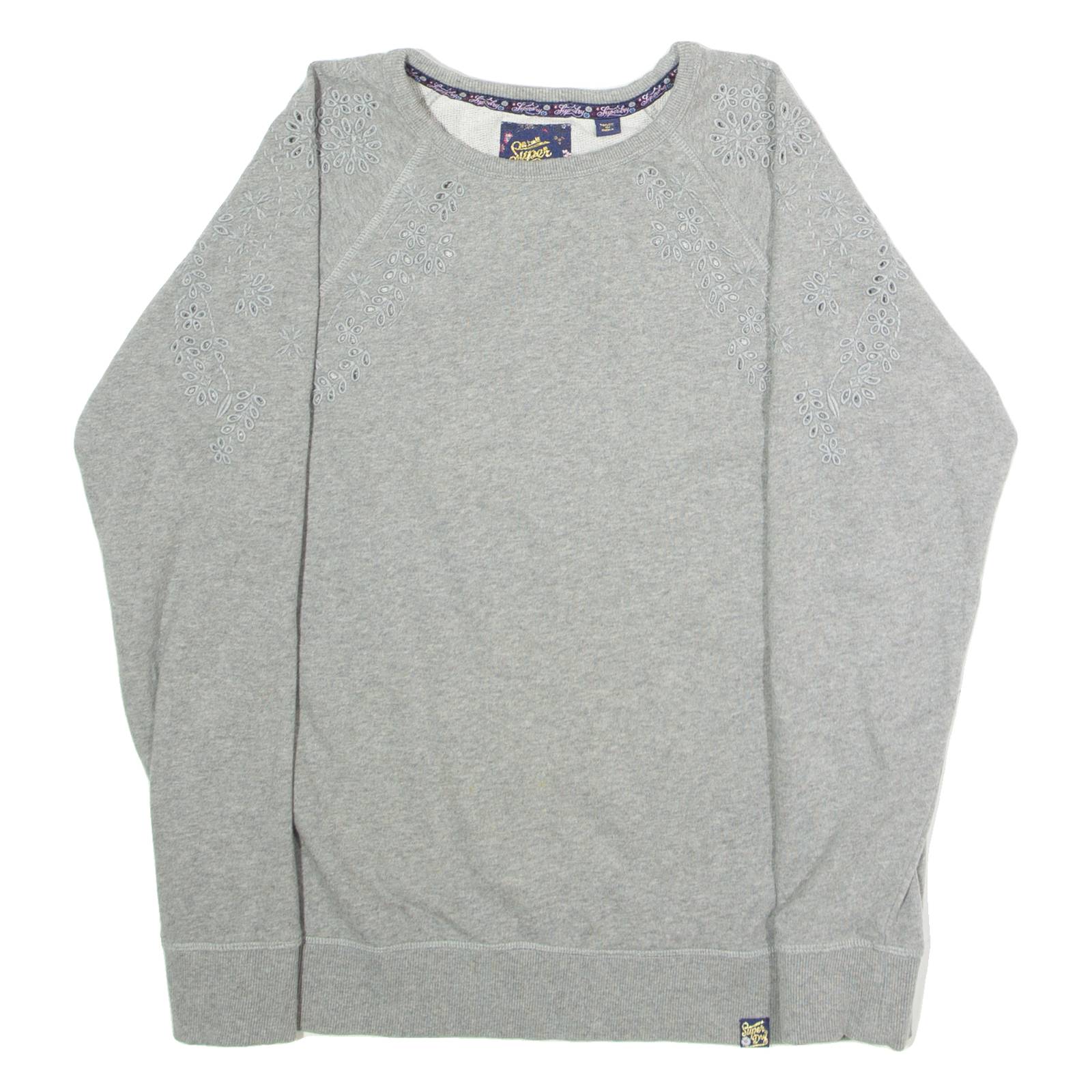 SUPERDRY Floral Womens Sweatshirt Grey Crew Neck UK 12