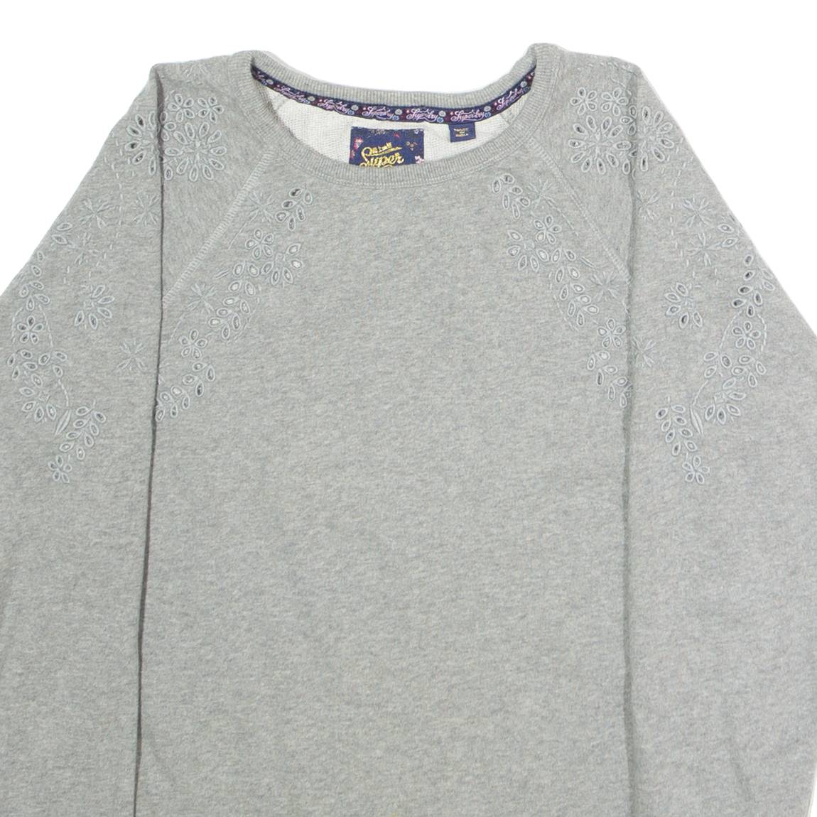 SUPERDRY Floral Womens Sweatshirt Grey Crew Neck UK 12