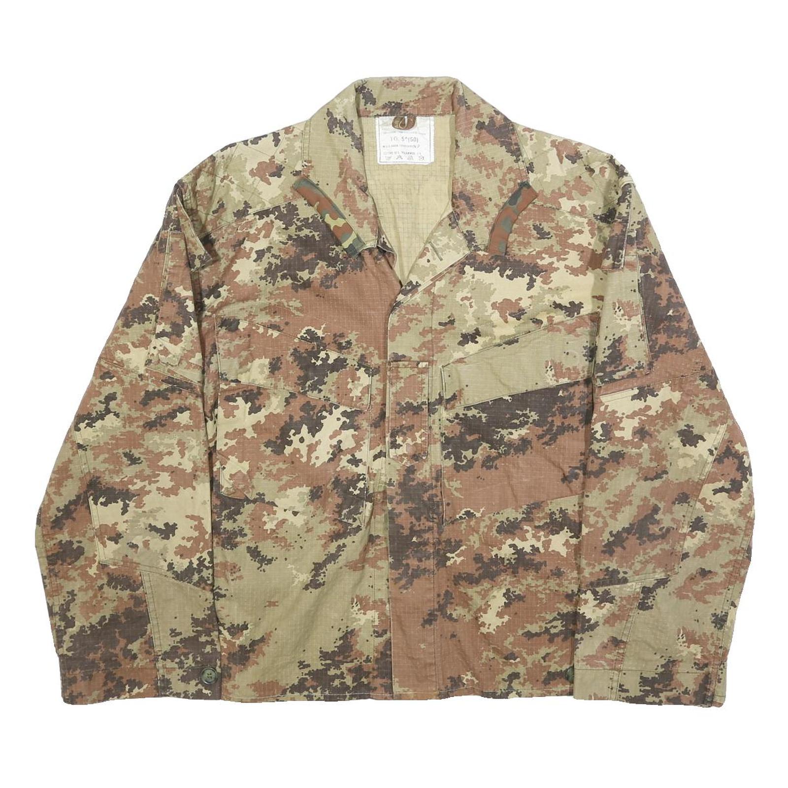 Mens Beige Brown Camouflage Cotton Blend Button Jacket S Military Style