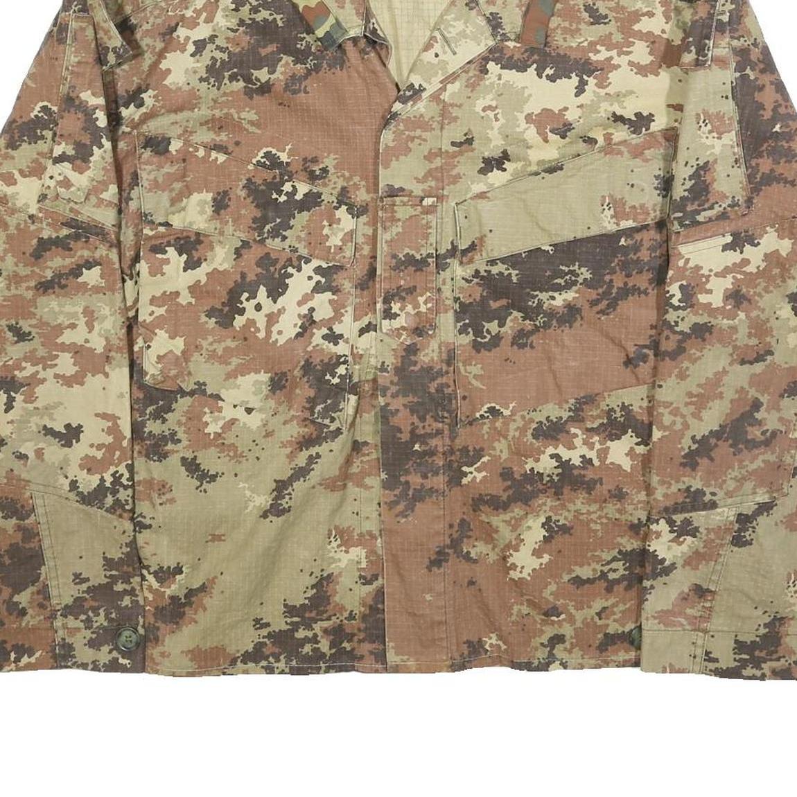 Mens Beige Brown Camouflage Cotton Blend Button Jacket S Military Style