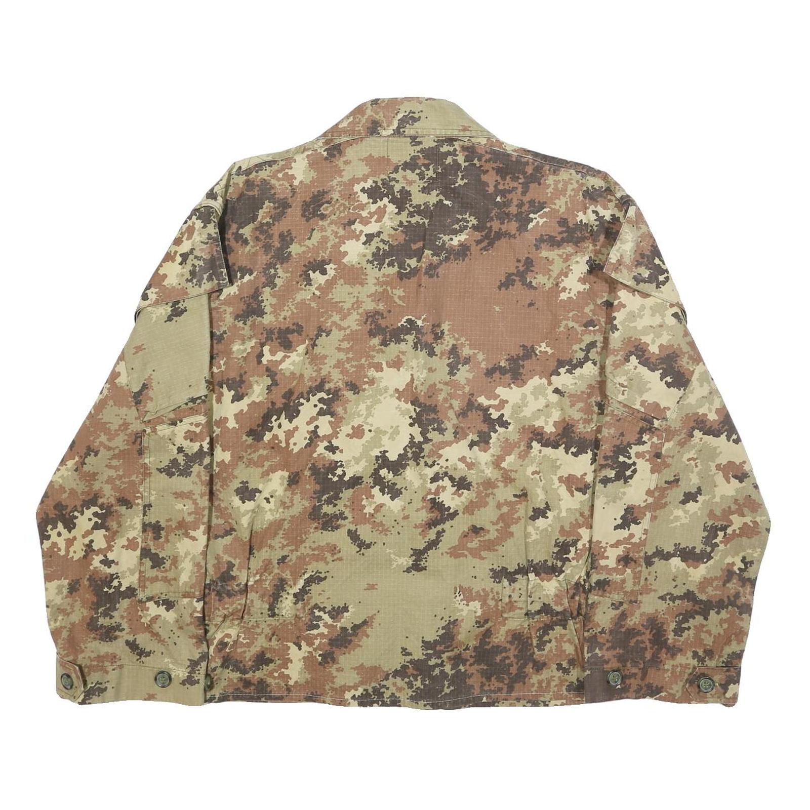 Mens Beige Brown Camouflage Cotton Blend Button Jacket S Military Style