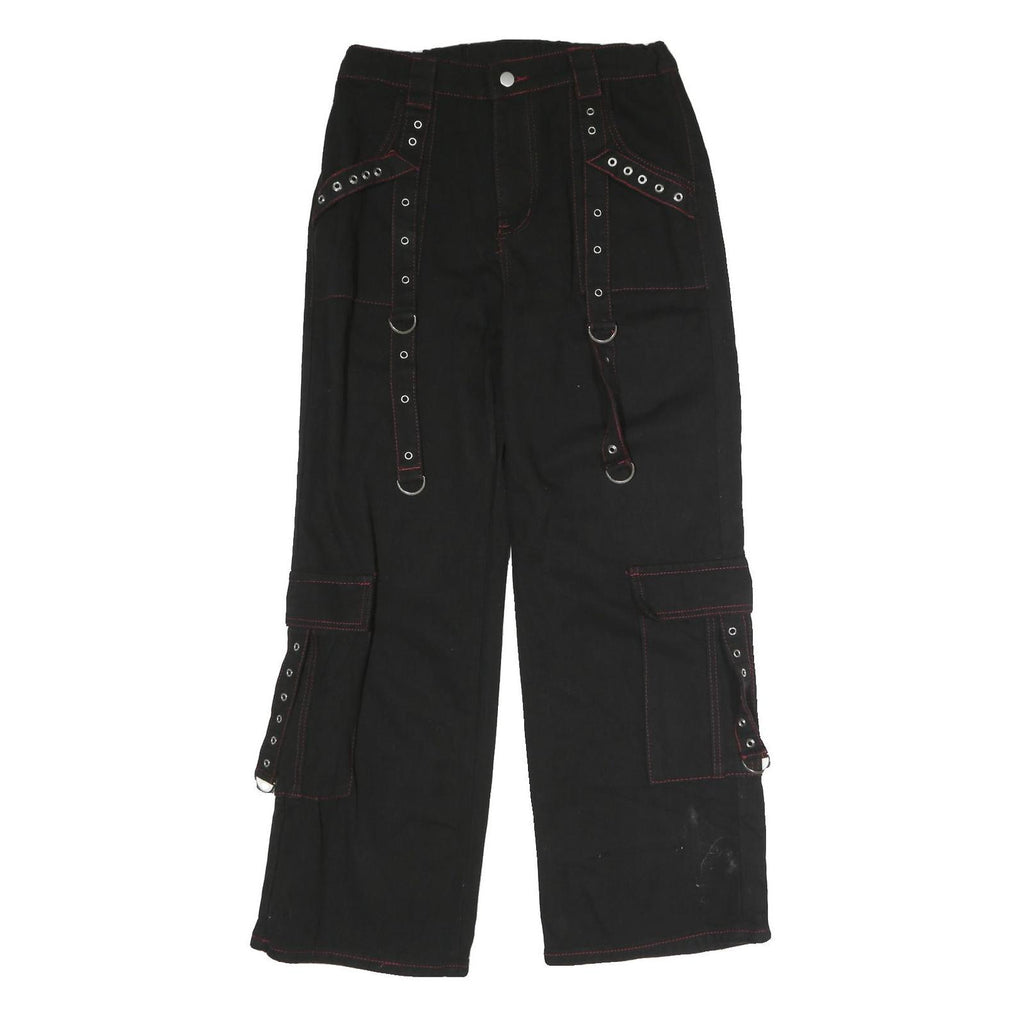 Womens Black Loose Fit Cargo Jeans Cotton Blend Button W33 L29 Utility Style