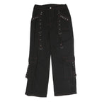 Womens Black Loose Fit Cargo Jeans Cotton Blend Button W33 L29 Utility Style