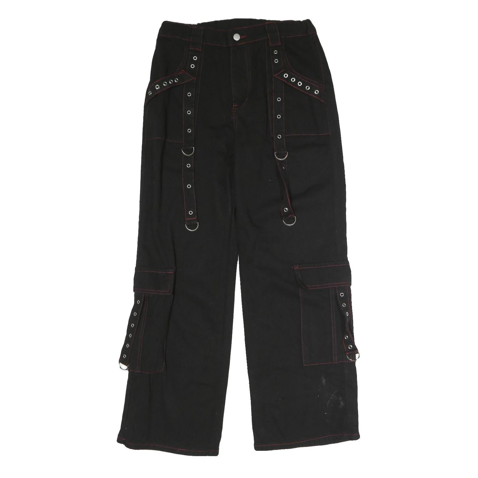 Womens Black Loose Fit Cargo Jeans Cotton Blend Button W33 L29 Utility Style